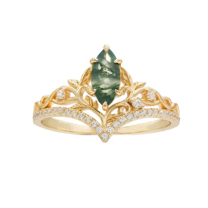LAMOON – bague en Agate verte naturelle pour femmes, pierres précieuses en argent Sterling 925, Styl