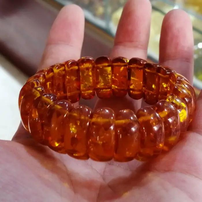 Bracelet large en ambre baltique naturel pour hommes et femmes, bijoux de guérison, pierres précieus