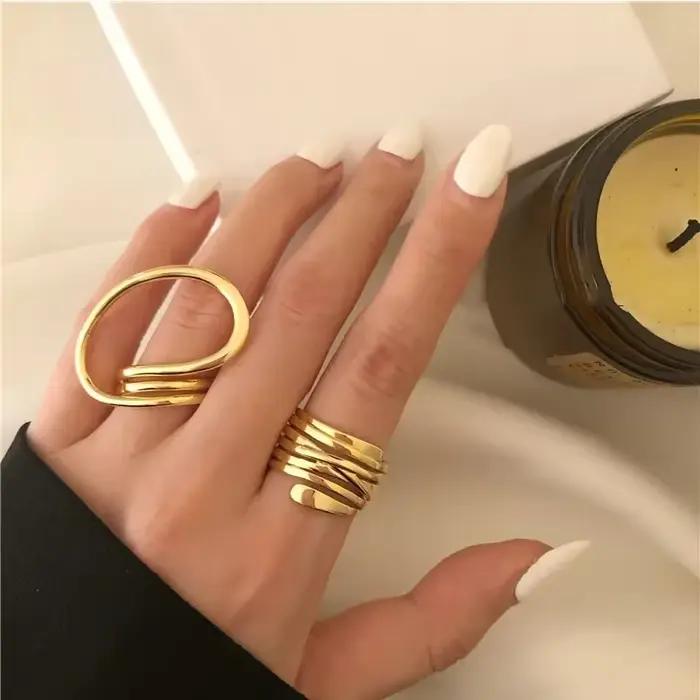 Ensemble de matiques géométriques déformées vintage pour femmes, grandes matiques en argent, lignes