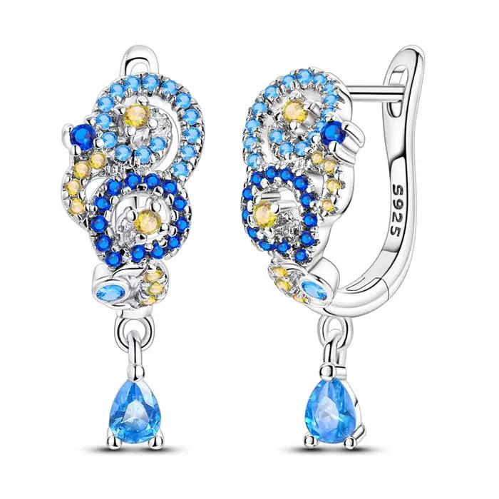 Boucles d'oreilles Van Gogh en argent Sterling 925, nuit étoilée, goutte d'eau en Zirconium pour fem