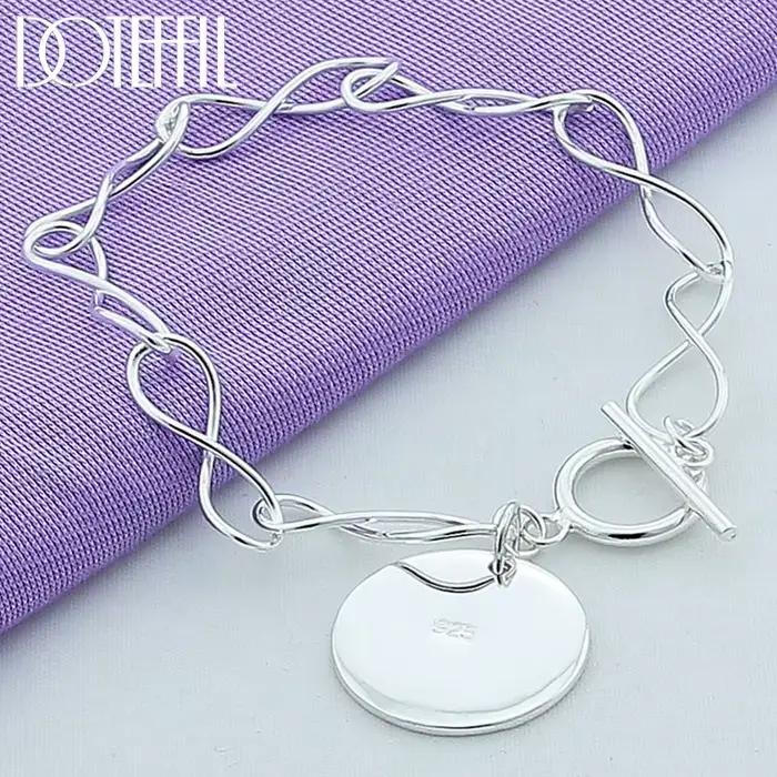 DOTEFFIL – Bracelet de marque rond en argent Sterling 925, chaîne avec pendentif, breloque pour fête