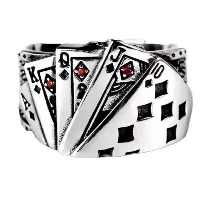 Bague de Poker rétro Royal Flush pour hommes, Punk gothique Rock hip hop, anneau ouvert, accessoires