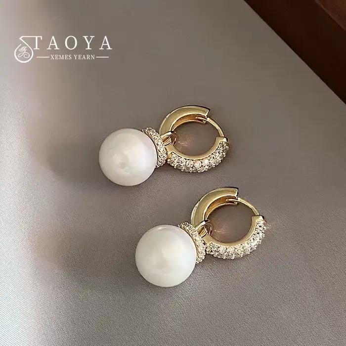 Boucles d'oreilles pendantes en perles de Zircon incrustées, Design de luxe léger français, accessoi