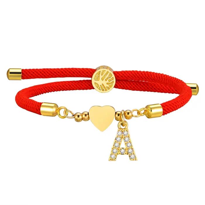 Coeur avec les femmes initiales de bracelet, Milan réglable tressé à la main Bracelet de ULA-Z 18K p