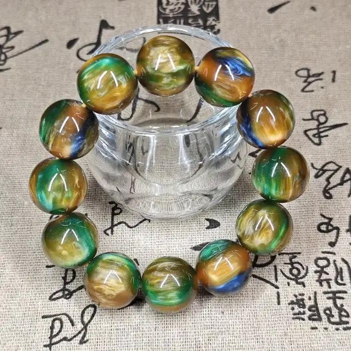 Bracelet de perles rondes jaunes pour hommes et femmes, grand cordon, modèle aléatoire, document