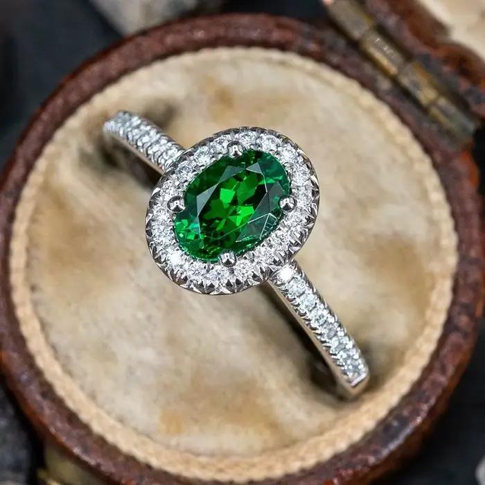 Bague en argent Sterling 925 pour femmes, bijoux ovales brillants en zircone verte, accessoires grac