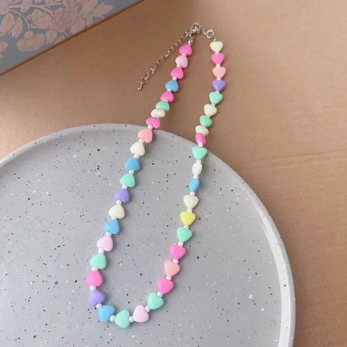 Y2K Harajuku – collier ras du cou en résine acrylique colorée pour femmes, pendentif en perles, cœur