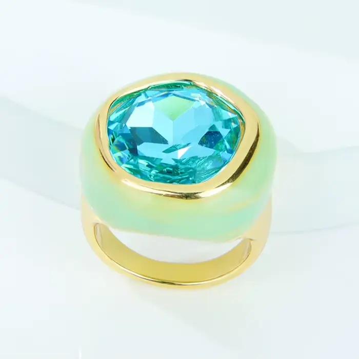 Bague en cristal coloré exquis 14k, mode européenne, bagues de Cocktail en zircone pour femmes, bijo