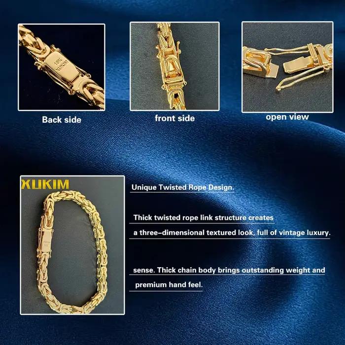 Xukim Jewelry Chaîne Byzantine Kejsarlänk en Or et Argent 6MM, Bracelet et Collier