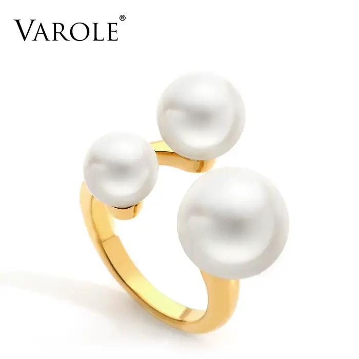 VAROLE – Bague en perles couleur or pour Femme, magnifique bijou à la mode