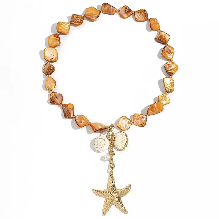 Lacteo bohême Orange géométrique pierre chaîne collier élégant pour les femmes couleur or épais étoi
