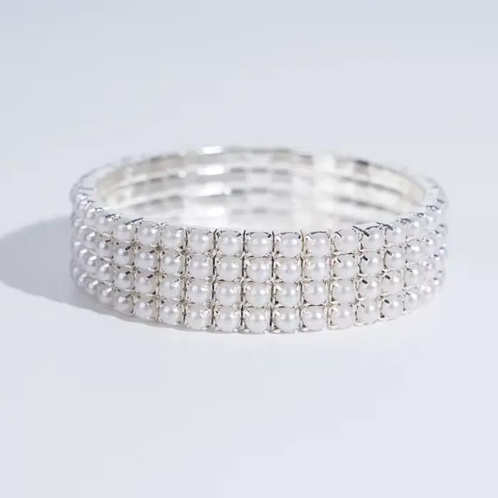 Bracelets classiques à 4 rangées de perles pour femmes, bracelets élastiques pour patients de mariag