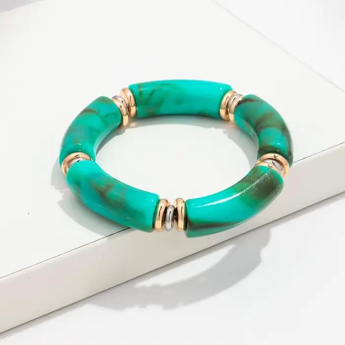 Boho Acrylique Bambou Tube Incurvé Empilable Président Colliers, Bracelet pour Femmes Hommes, Hip Ho