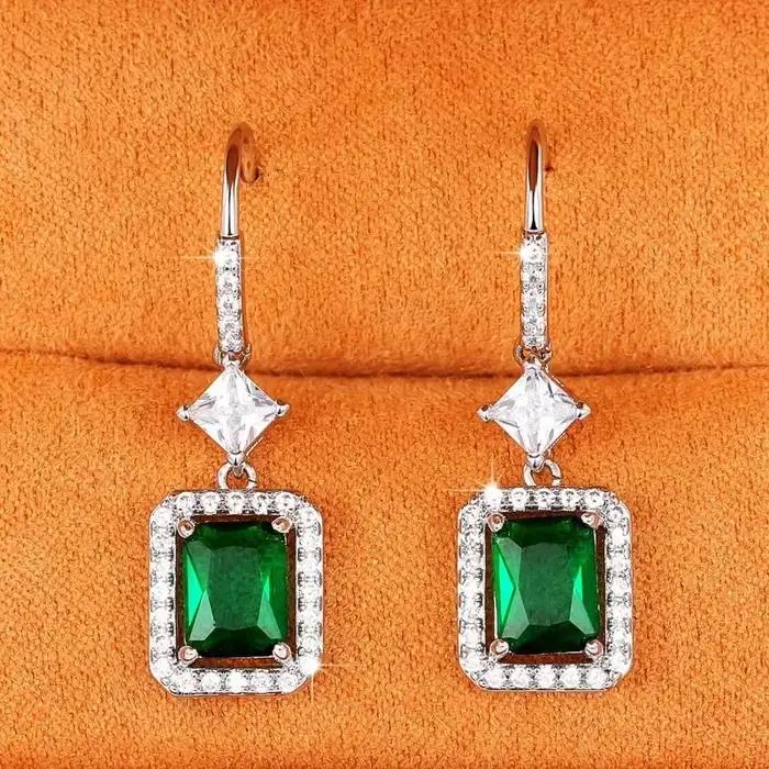 Boucles d'oreilles Vintage en argent Sterling Zircon émeraude verte pour femmes, cadeau de mariage,