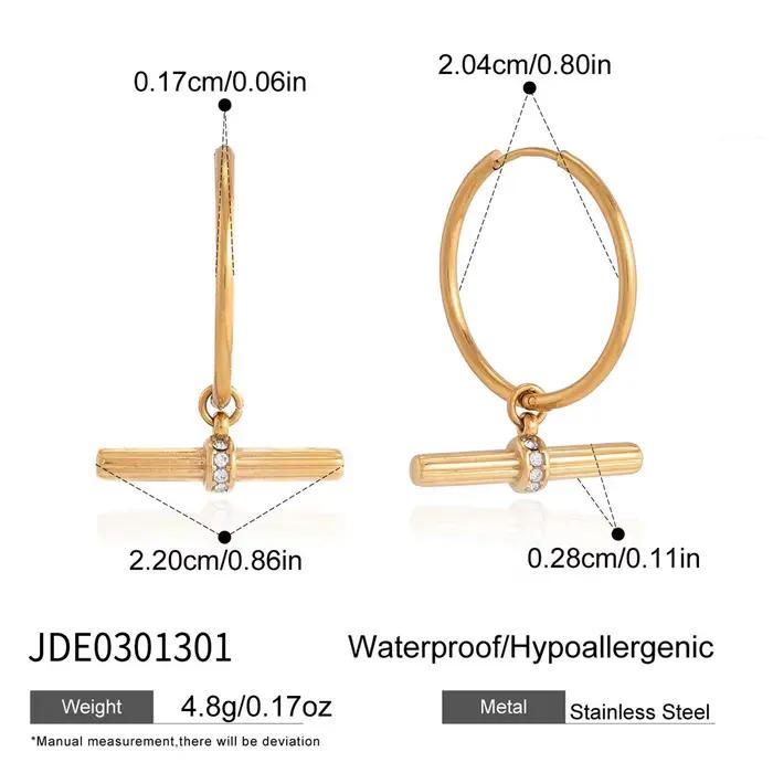 Boucles d'oreilles pendantes Zora Classic Zircon T Bar pour femmes, minimalistes, plaquées or 18 car
