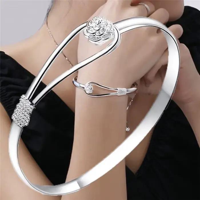 Bracelets en argent Sterling 925 pour femmes, joli bracelet à fleurs élégant, bijoux réglables, cade