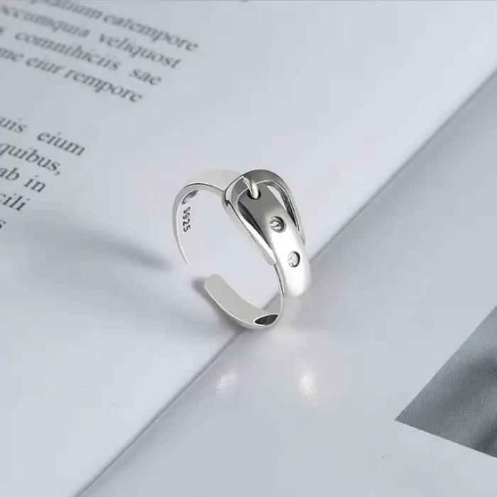 Nouveauté ceinture en argent sterling 925 Bagues réglables pour femmes, bijoux de luxe de mariage