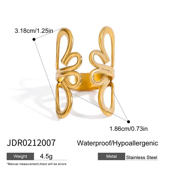 Zora – bague à fleurs creuses audacieuses, plaquée or 18 carats, en acier inoxydable, Index réglable