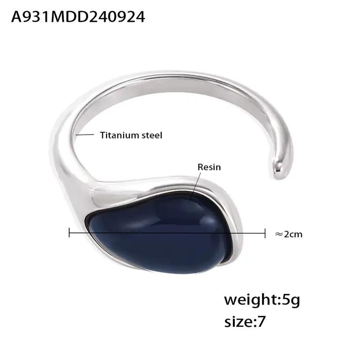 Bagues en résine bleue chic pour femmes, bague d'index de luxe en acier inoxydable plaqué or, étanch