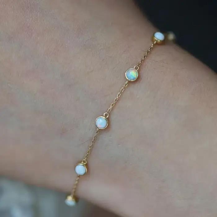 SOFTPIG-Bracelet en argent regardé 925 véritable pour femme, opale ronde, or 18 carats, bijoux de fê