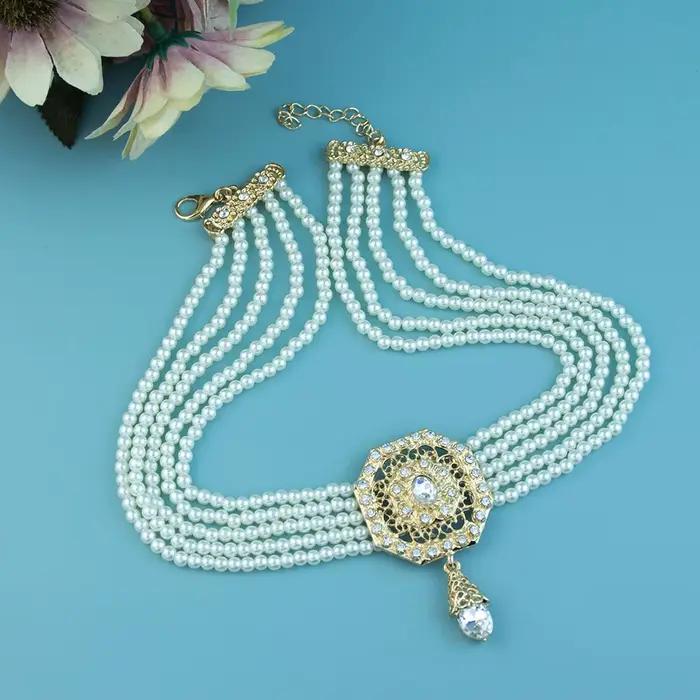 Collier ras du cou en perles marocaines pour femmes, bijoux de mariage de mariée arabe, pendentif en