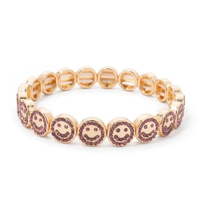 Bracelet joyeux en perles d'émail et diamant pavé pour femmes, style Boho, couleur or, élastique, no