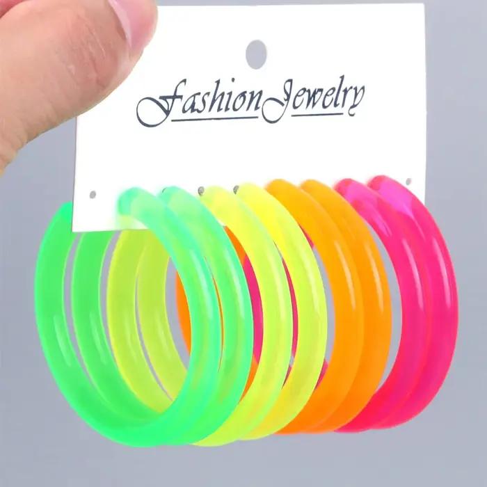 4 paires/ensemble couleur néon acrylique boucles d'oreilles ensemble pour femmes Rock Punk Fluoresce