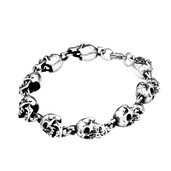 Bracelet gothique Hip Hop en acier inoxydable 316L, Rock Punk, crâne complet, pour hommes et femmes,