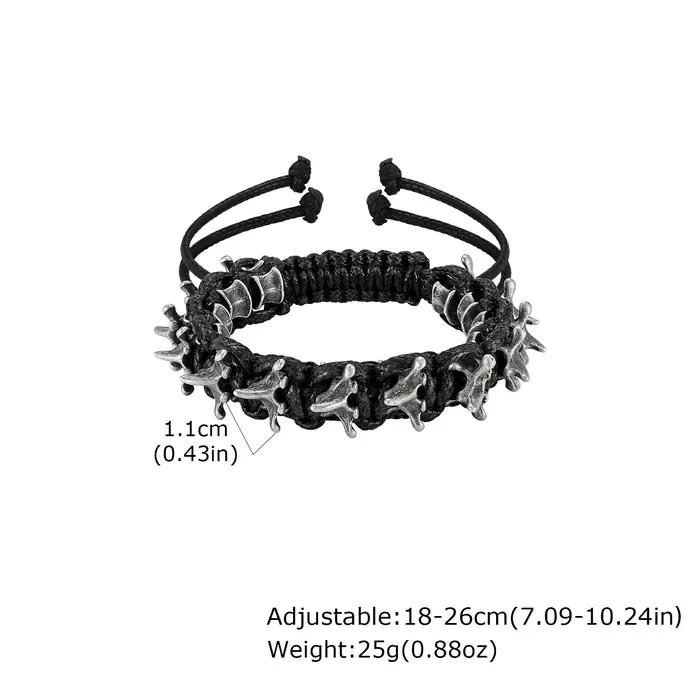 Bracelet ajustable en corde tressée avec épines de dragon gothique en métal pour hommes, bijoux punk