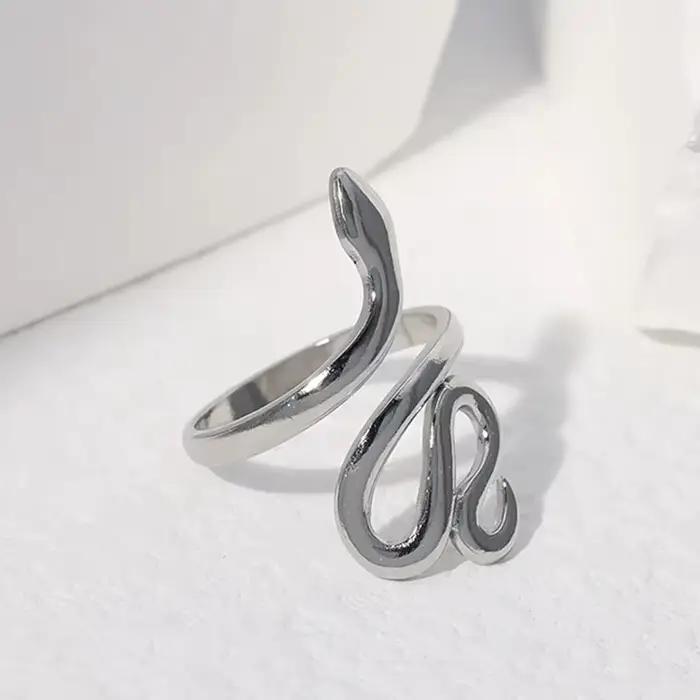 Bagues serpent en acier inoxydable pour femmes et hommes, couleur or, anneau ouvert et réglable, Vin