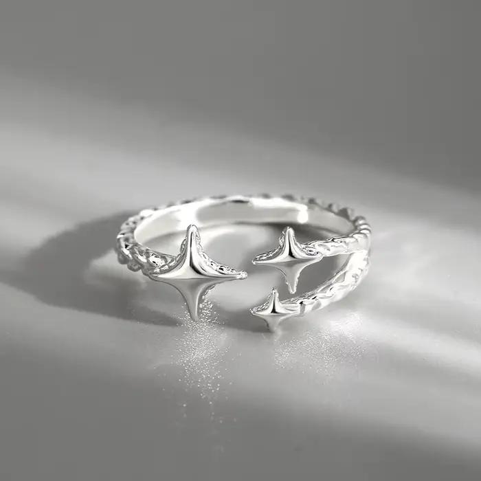 Bague Punk Double Croix Étoile pour Femme et Homme, Hip Hop, Gothique, Argent, Réglable, Ouvert, Y2K