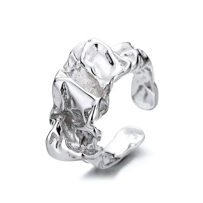 Bagues en argent Sterling 925 pour femmes, Vintage, dentelle givrée mate, bagues irrégulières, Y2K,