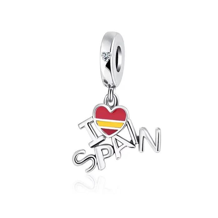 Breloques de mode en argent sterling 925, drapeaux de pays du monde (Espagne, Colombie, Brésil, Polo