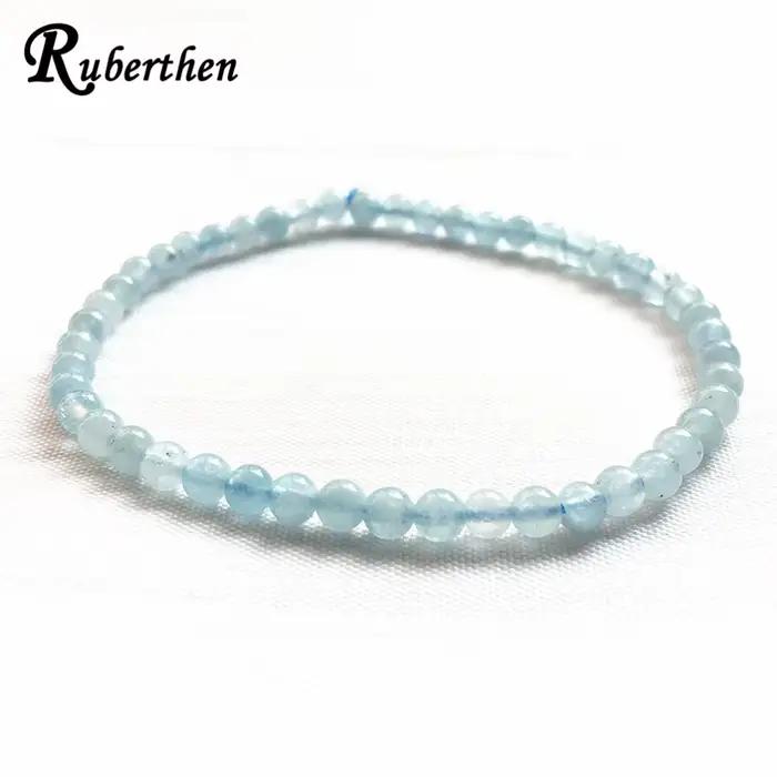 Ruberthen – Bracelet aigue-marine naturelle de 4 MM, Mini pierres précieuses pour femmes, bijoux éne