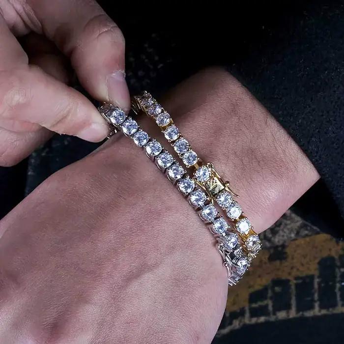 Bracelet de Tennis hip hop en zircone cubique pour hommes, chaîne à maillons en cristal sur la main, bijoux Streetwear, 3mm