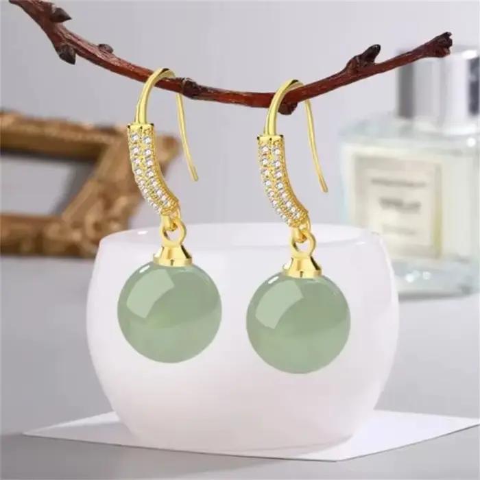 SOMILIA rétro palais vert Hotan Jade boucles d'oreilles pour femmes 12mm pierre naturelle 18k or 925 pur argent bijoux pour femmes C82281