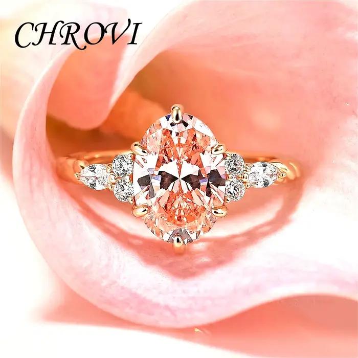 Bague vintage en argent sterling 925 rose et orange sertie de diamants à haute teneur en carbone, bague de mariage torsadée pour femme