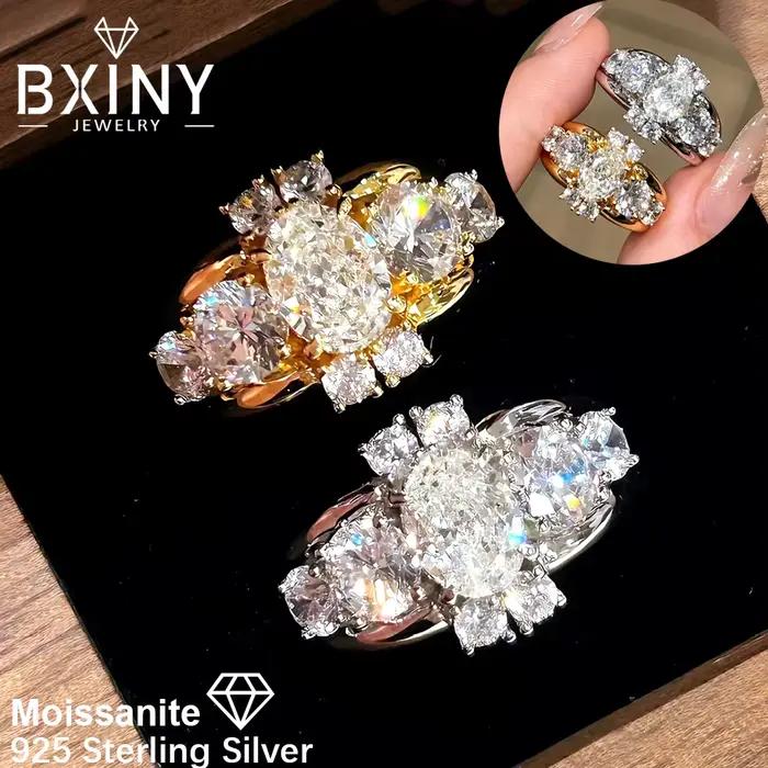 BXINY luxe 5*7mm coupe ovale Moissanite bague 925 en argent Sterling plaqué or 18K pour les femmes diamant alliance cadeau bijoux fins
