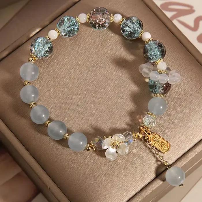 Bracelets en cristal de pop-corn en calcédoine naturelle, pendentif de fleur pour femmes, chaîne de perles, bijoux de fête d'anniversaire et de mariage
