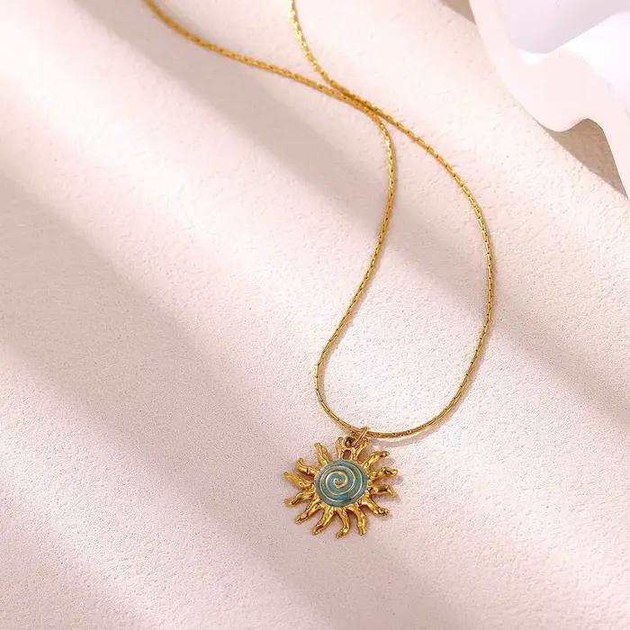 Collier soleil vintage pour femme, pendentif géométrique esthétique en forme de cœur, en acier inoxydable couleur or, bijou de mode pour clavicule, cadeau