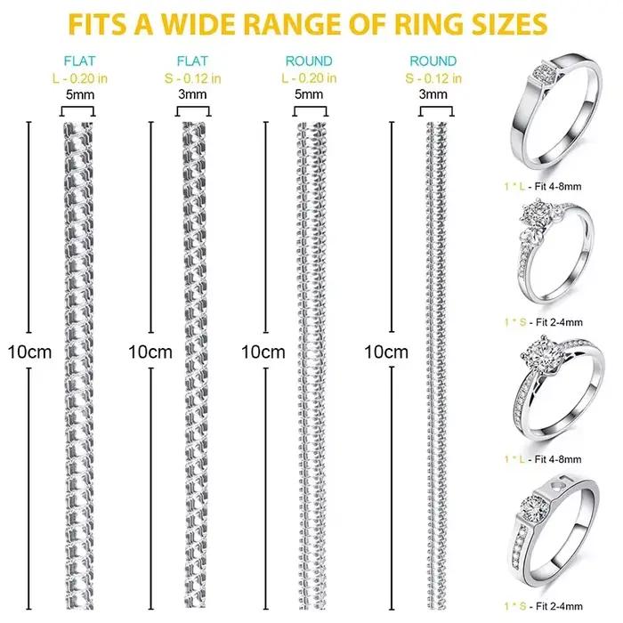 Réducteur de taille de bague, outils, anneaux à ressort en spirale réglables, tendeur Transparent Invisible, outil de redimensionnement, protection de bijoux, 8 pièces/ensemble