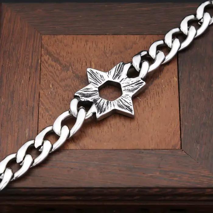 Bracelet chaîne étoile de David Vintage en acier inoxydable 316L, bracelets hexagramme à la mode pour hommes et femmes, amulette, bijoux cadeaux, vente en gros
