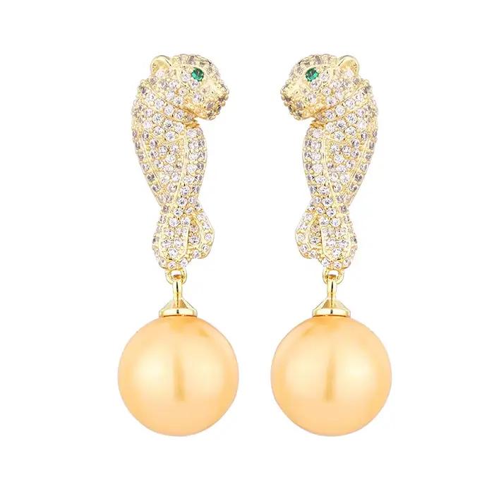Boucles d'oreilles léopard de luxe pour femmes, classique, cubique, contre-indiqué, grande goutte de perle, bijoux élégants, accents en cristal de Rotterdam, accessoires