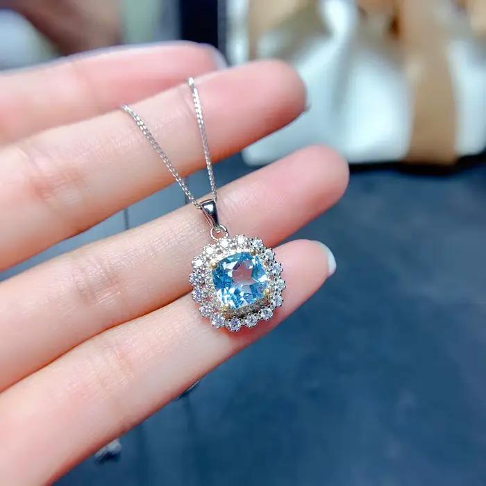 Ensemble de bijoux à breloques en cristal bleu pour femme, boucle d'oreille en pierre, collier, pendentif, bague, 7 couleurs, violet, argent, document