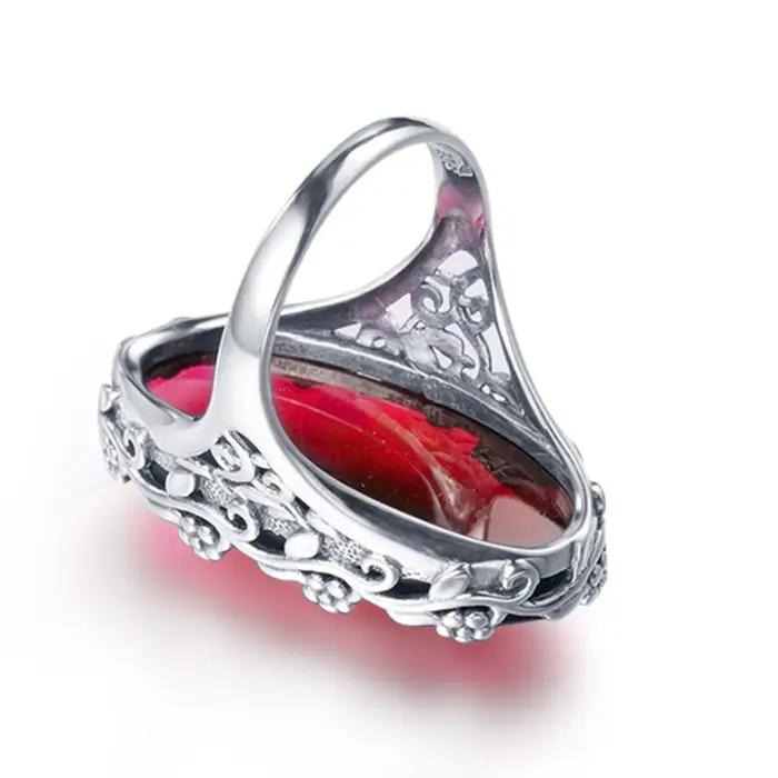 Szjinao massif 14*27mm grande pierre rubis anneaux Vintage solide en argent Sterling 925 grand créateur bijoux pour les femmes cadeau de fête 2025
