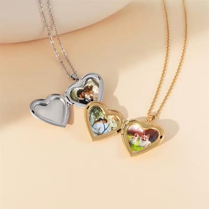 Collier avec pendentif médaillon en forme de cœur, Image personnalisée, chaîne à faire soi-même, pour hommes et femmes, bijoux cadeaux personnalisés, 1/2