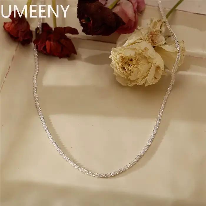 Nouveau collier en argent Sterling S925, clavicule scintillante de 2mm, chaîne de pull, bijoux à breloques hautes, cadeau pour femmes