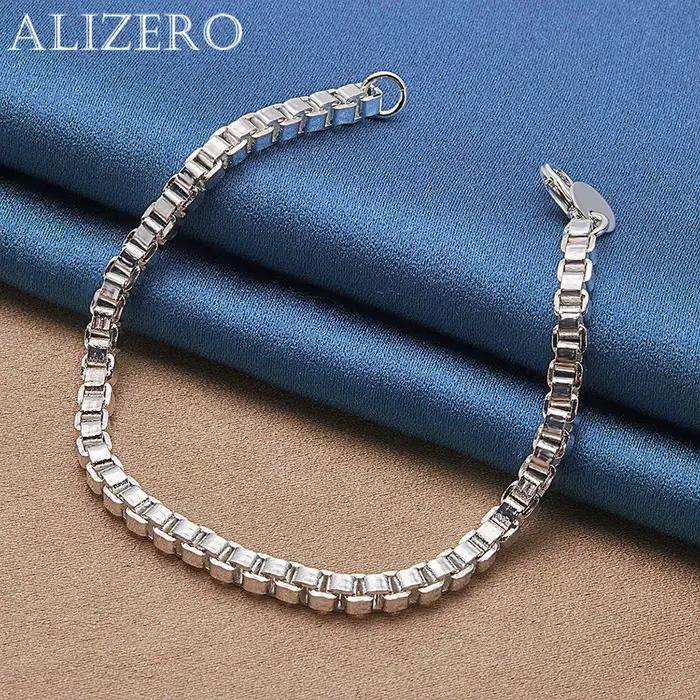 ALIZERO 925 Bracelet en argent Sterling 4mm boîte chaîne Bracelets pour femme hommes mode fête de mariage bijoux fins cadeaux