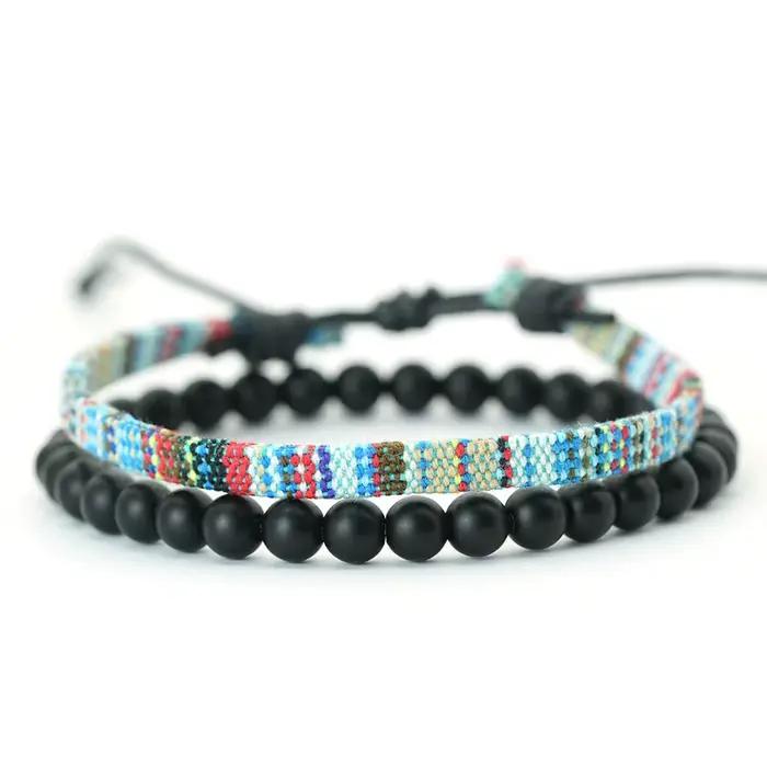Noter ethnique hommes Bracelet ensemble tressé à la main bohême tissu Braclet polyvalent hommes poignet accessoires Pulseria Hombre Yoga Joias