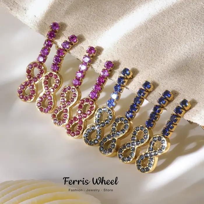 Infinite 8 boucles d'oreilles pour femmes, clous d'oreilles en acier inoxydable, plaqué or, Zircon, tendance, bijoux charmants pour filles